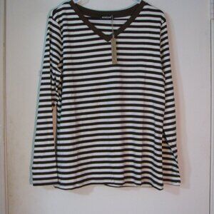* Minetom Top Large NWT Brown & White Stripes Long Sleeves